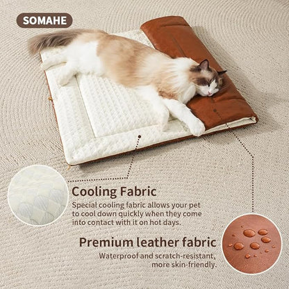 Cat Beds for Indoor Cats Dog Bed for Small Dogs 5 in 1 Function - Leather Mats Bed Cave Pillow Pad for Puppy & Kitten Four-Season 27.5 * 35.4inch Grey