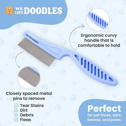 We Love Doodles Large Dog Face Grooming Comb & Large Slicker Brush Bundle