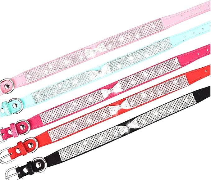 Serijoars Small Dog Collar with Rhinestone Crystal Diamond Colorful Bling Girl Puppy Cat Collars (S, Pink3)