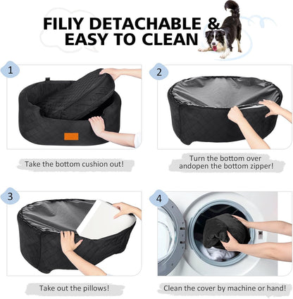 Dog Car Seat for Medium Dogs Up to 50 lbs, Pet Booster Seat for Cars SUVs and Trucks, Travel Dog Bed with Safety Strap, Thick Cushion, Non-Slip Base, Washable and Portable (Black)