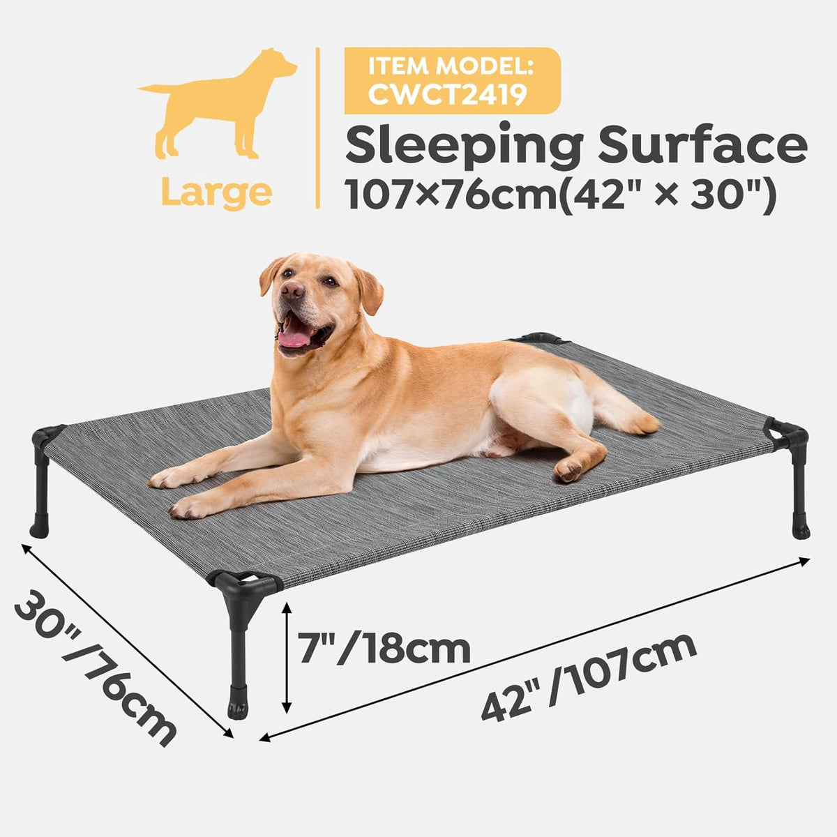 Veehoo 2-Pack Raised Dog Beds - Cooling Portable Pet Cot with No-Slip Feet, Breathable Mesh, Size 42" x 30", Black Silver, CWC1803-L