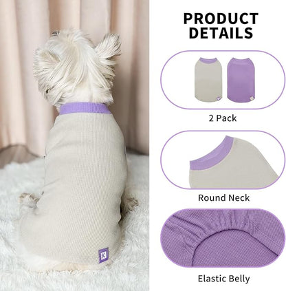 KYEESE 2Pack Dog Shirts Waffle for Small Dogs, Stretchy and Comfortable Dog T-Shirts, Lightweight Sleeveless Tank Top, Breathable Vest, Cat Shirt, Small, Purple + Grey