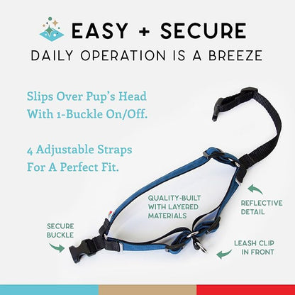 No Pull Dog Harness | Comfortable Training Harnesses | Effective No Pull Harness Design | Ideal for Large Sized Dog | 4-Point Adjustable(XL - 30~36 inch Girth, Navy)