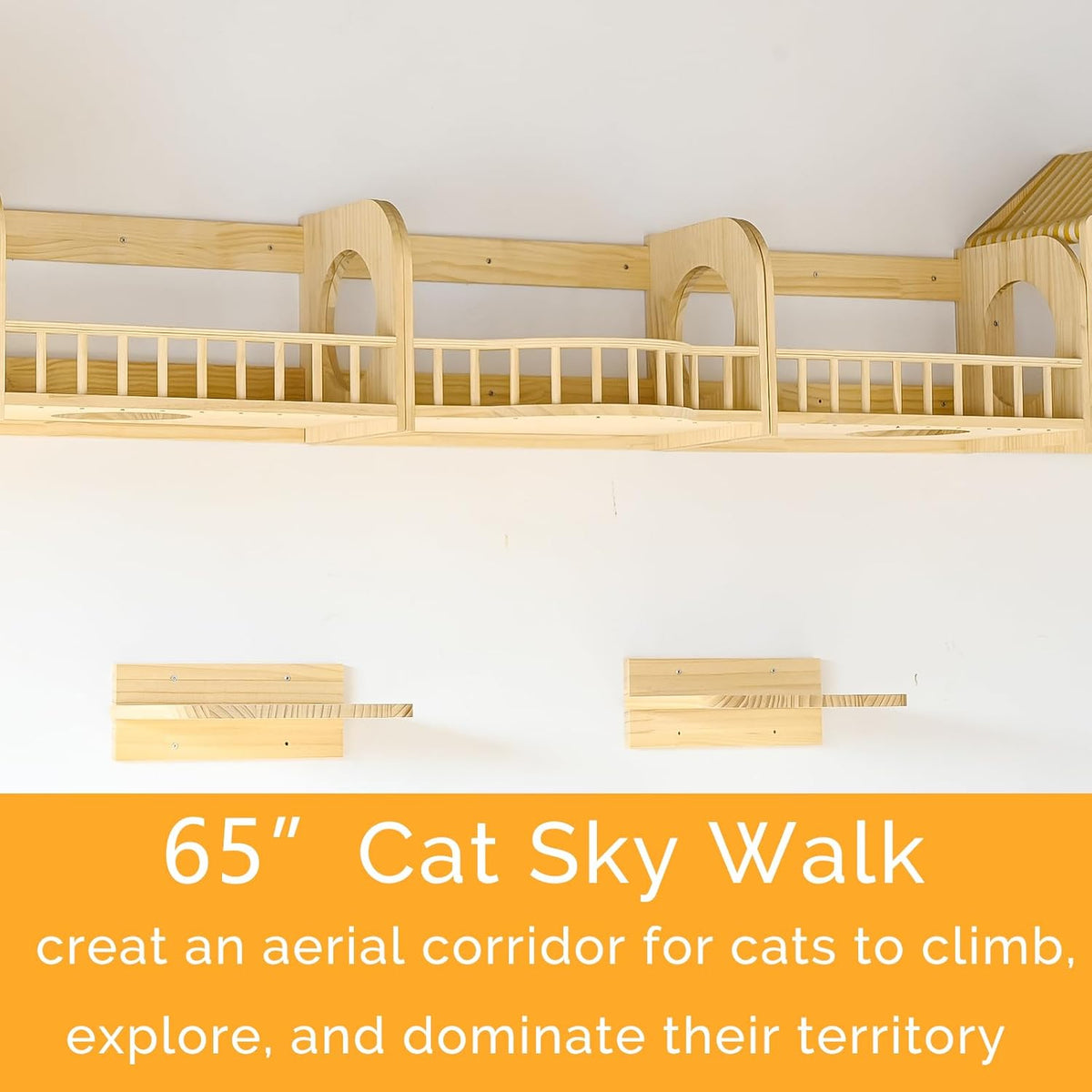 Cat Wall Shelves and Furniture Set with Condos, Perches, Bridge Ladders, Sisal Scratching Posts - Steps and Houses for Cats (D)