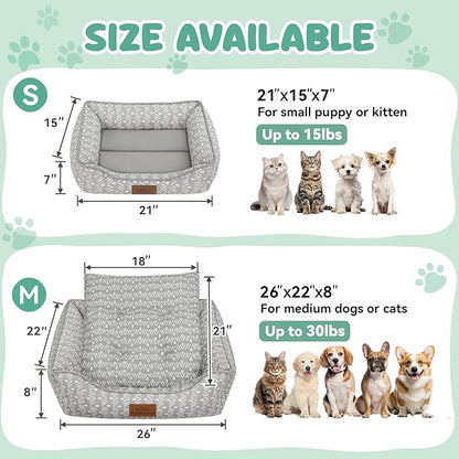 Rectangle Cat Dog Bed for Large Medium Small Pets Indoor Outdoor Machine Washable Sleeping Sofa Non-Slip Bottom Soft Puppy Bed Durable Orthopedic Calming Pet Cuddler (Medium, Grey Pattern)