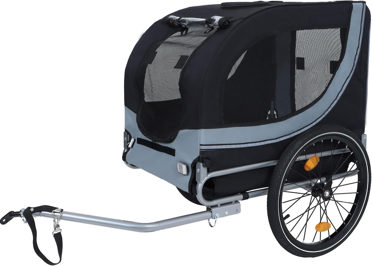 Blue-Grey Large Folding Bike Trailer for Dogs – Heavy-Duty Steel Frame, 66LB Capacity Pet Carrier for All-Terrain Cycling, Jogging & Camping Adventures!