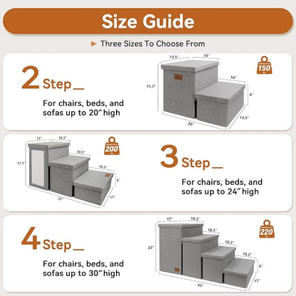 Zerbuger Dog Stairs with Storage, Grey Cat Scratcher 3 Steps Ramp no Condo | 18" H Wider Dog Steps for High Beds Couch, Folding Storage Pet Stairs Gift for Climbing Small/Medium/Large Old Dogs Cats