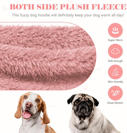 Fuzzy Dog Hoodie Dog Sweaters for Large Dogs Soft Double-Sided Plush Fleece Sweater Clothes Coats Hoodie Sherpa Hooded Sweatshirt(Pink-XXL)