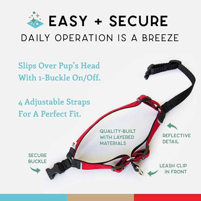 No Pull Dog Harness | Comfortable Training Harnesses | Effective No Pull Harness Design | Ideal for Large Sized Dog | 4-Point Adjustable(L - 26~32 inch Girth, Red)