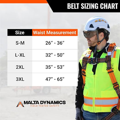 Razorback Elite MAXX - Safety Harness and Fall Protection Kit with Sewn in Lumbar Support Belt and Built-in Rescue Handles for Fall Arrest, OSHA & ANSI Compliant (3XLarge)