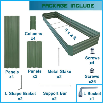 8x2x1ft Metal Raised Garden Bed Kit，Galvanized Garden Bed Box for Vegetables, Flowers, Herbs, and Succulents,120 Gallon Capacity - Green