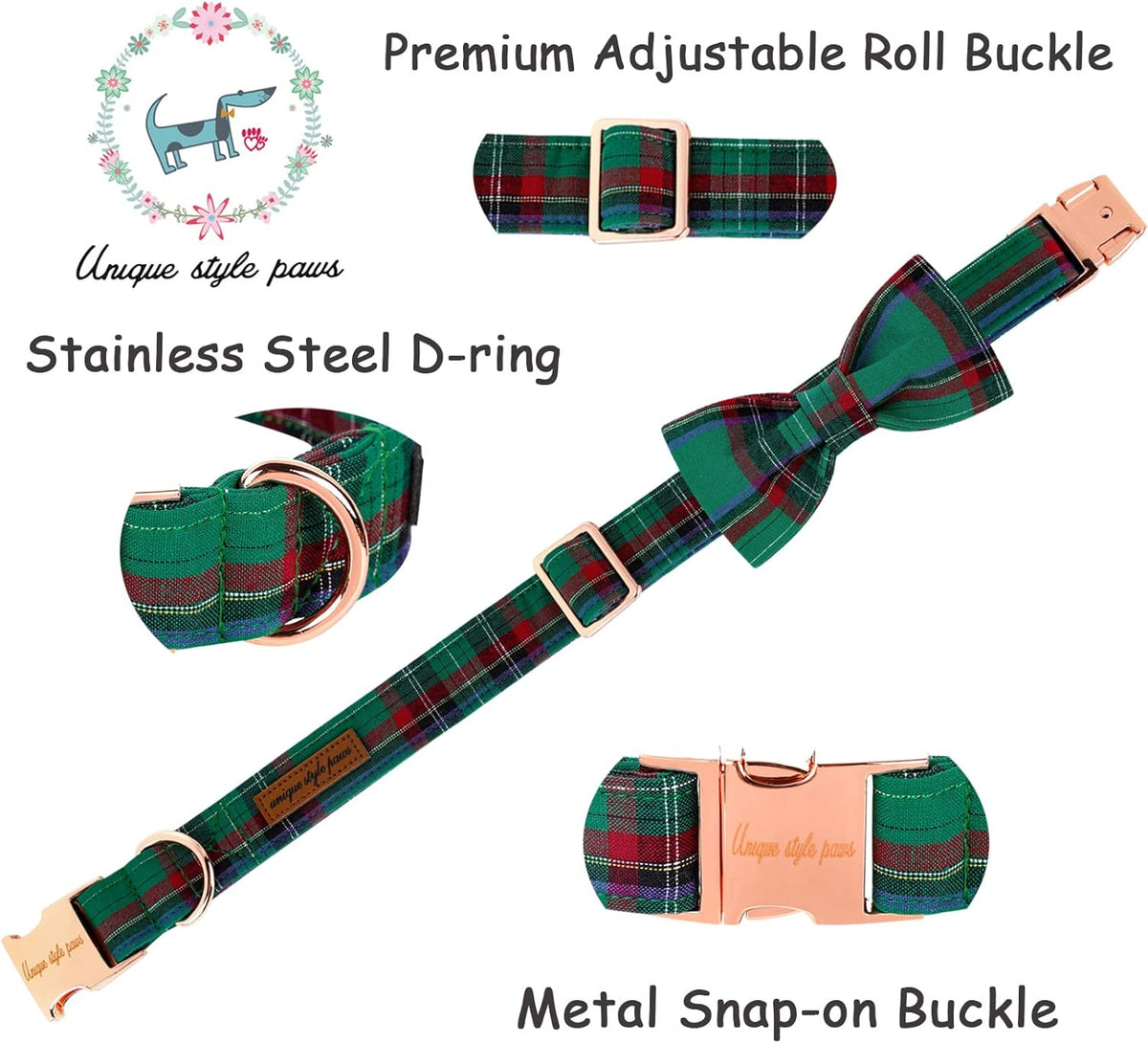 Unique style paws Dog Collar with Bow Tie Christmas Dog Collar for Small Medium Large Dogs with Adjustable Metal Buckle -XL