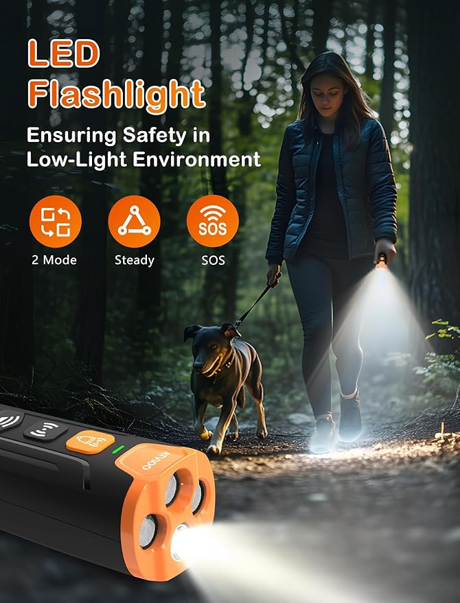 Dog Bark Deterrent Device– Ultrasonic Anti Barking Device for Dogs, 3X Emitters, Rechargeable Trainer for Dogs 6M–8Y, Indoor/Outdoor (Black)