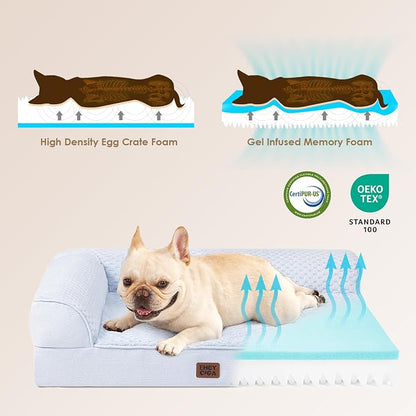 EHEYCIGA Memory Foam Dog Bed, Large Orthopedic Dog Bed, Washblue | Washable Removable Cover, Waterproof Flat Pet Sofa Couch with Nonskid Bottom, 44x32x6.5