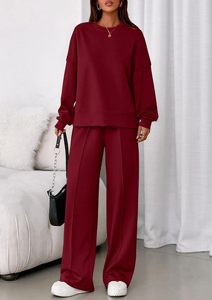 PRETTYGARDEN 2 Piece Sets For Women Fall Trendy Long Sleeve Sweatshirt Wide Leg Pants Loungewear Set Matching Sweatsuit