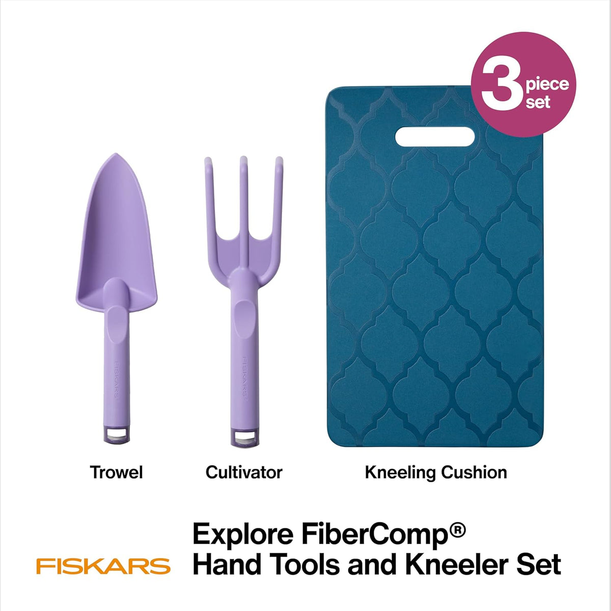 Fiskars Knee Pad, Trowel, and Cultivator Set, Explore Collection