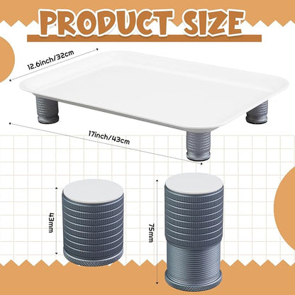 Marsui Ant Proof Pet Food Tray, Waterless Raised Cat Dog Bowl Stand with Adjustable Legs, No-Fill Physical Barrier for Indoor Feeding Station, Kitchen Sweets and Trash Area(43mm-75mm,White)