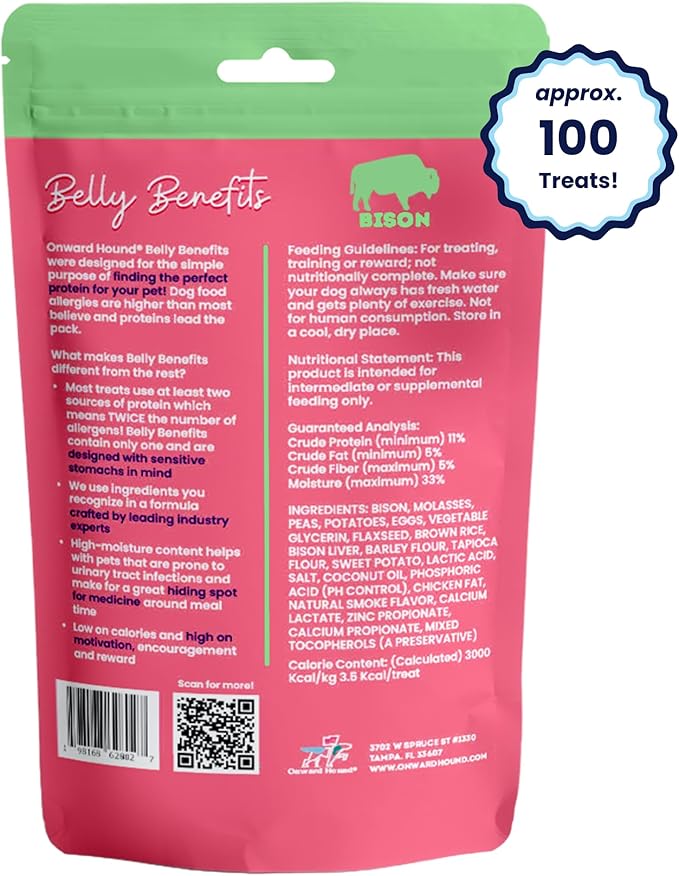 Onward Hound Training Treats for Dogs - Soft Bison - Low Calorie Dog Training Treats for Sensitive Stomachs with Single Source Premium Protein, Corn Free, & Soy Free Formula - 4 oz