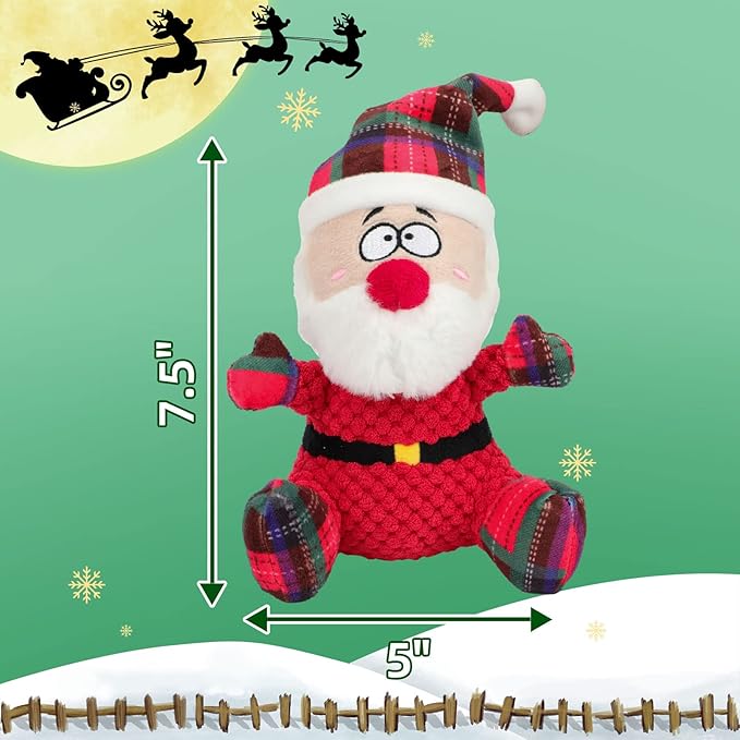 Rypet Pet Christmas Toy Dog Stuffed Squeaky Toys Puppy Durable Plush Toy Santa Dog Toys for Medium Small Dogs