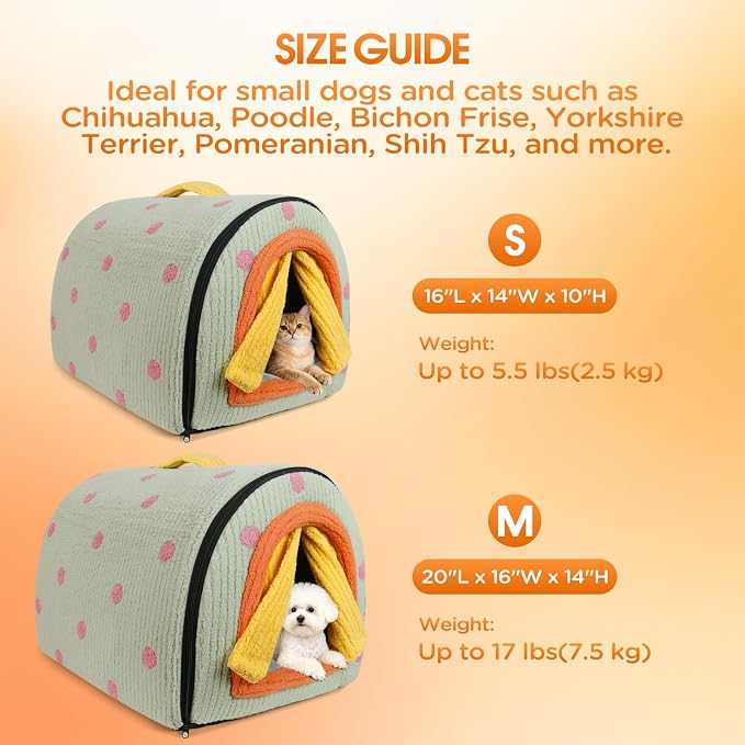 Dog House Indoor for Small Dogs, Green, Medium | 2-in-1 Enclosed Dog Bed with Cover Cave & Curtain, Dog Tent with Plush Washable Cushion, Inside Dog House for Pets