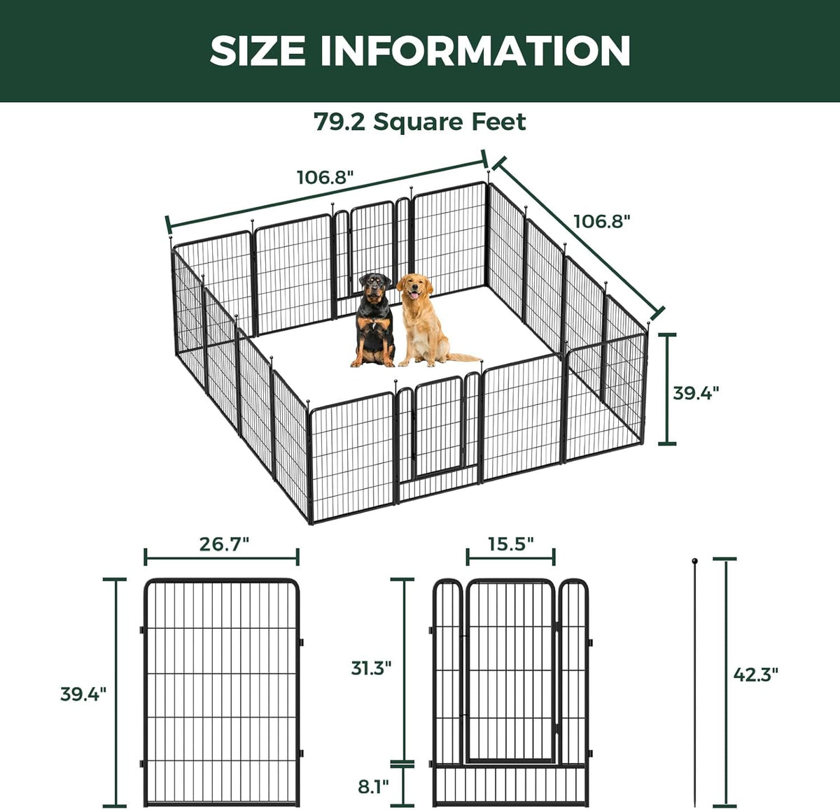FXW Rollick Unleashed Dog Playpen for Indoor, Yard, RV Camping, 40 inch 16 Panels for Medium and Large Dogs│Patented