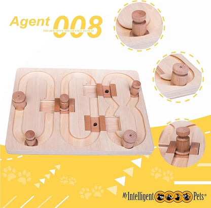 Agent 008 - Interactive Wooden Puzzle Toy for Dogs, Fun Brain Game for Intelligence Training, Challenging Mental Stimulation for Smart Dogs