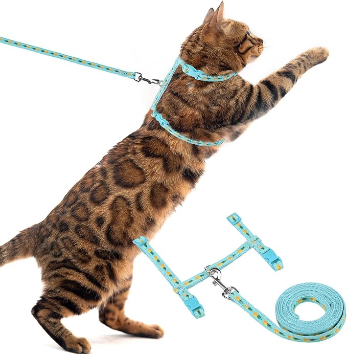 PUPTECK Adjustable Cat Harness and Leash Set Escape Proof Kitten Strap Collar for Walking Travel, Pineapple