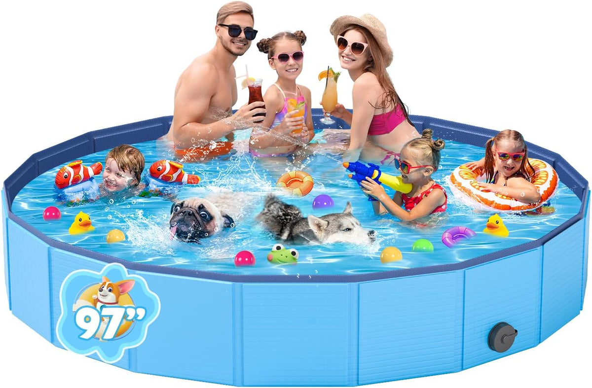 YSJILIDE Foldable Dog Pool, Portable PVC Dog Pet Swimming Pool, Collapsible Plastic Dog Bath for for Large Medium Small Dogs & Kids (XXXXL-97 Blue)