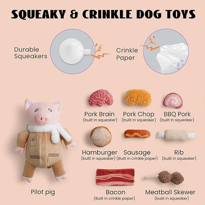 Nocciola Stuffed Pig Dog Toys: Funny Squeaky Crinkle Dog Chew Toys for Small Medium Breed, Plush Puzzle Cognitive Training Pet Enrichment Supplies, Burrow Hide Seek Mental Stimulation Anxiety Relief
