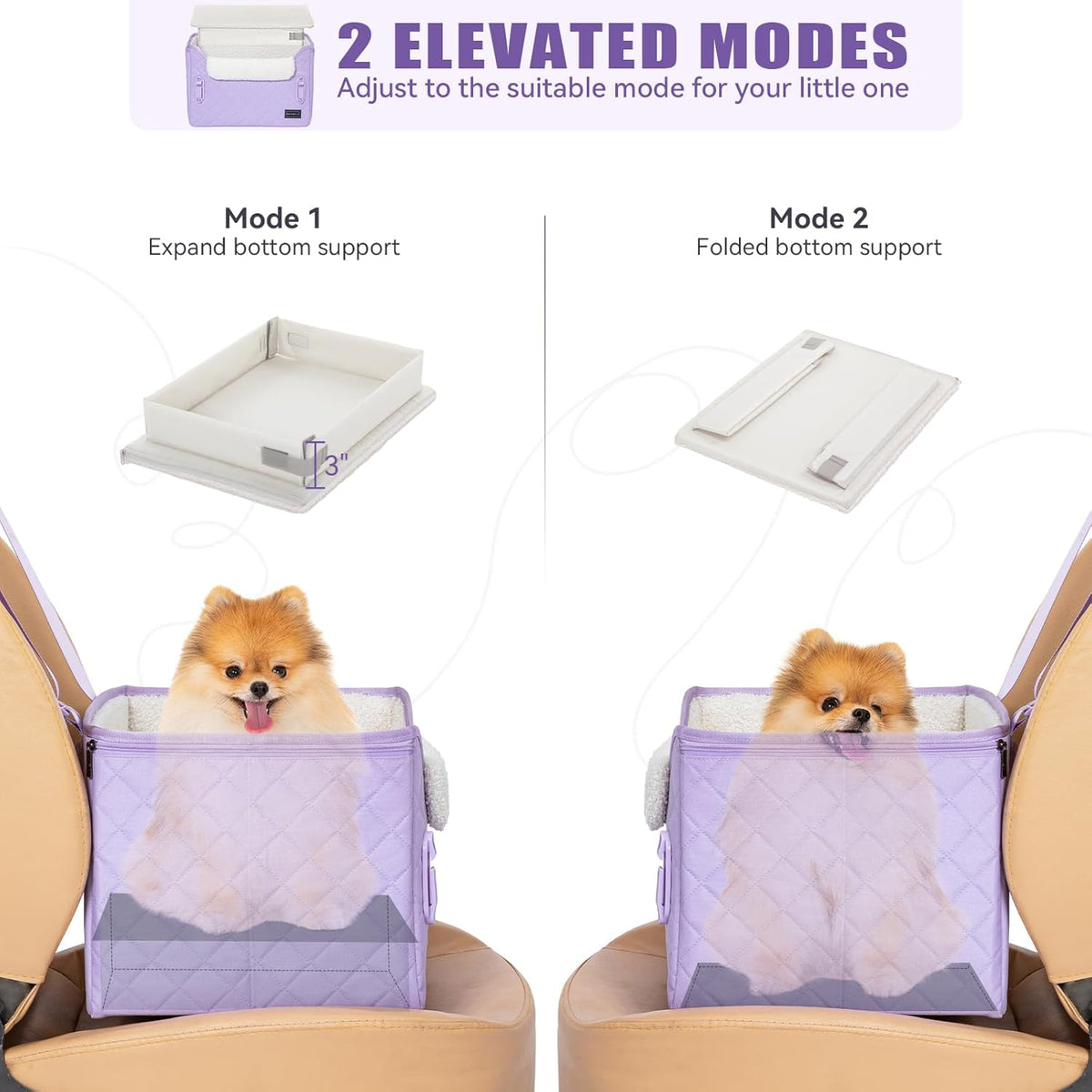 PETSFIT Dog Car Seats for Small Dogs, Patent Safe Buckles Cat Car Seat, Car Seat for Dogs with Safety Belt, Suitable for Small Pets Up to 25lbs (Lavender Purple)