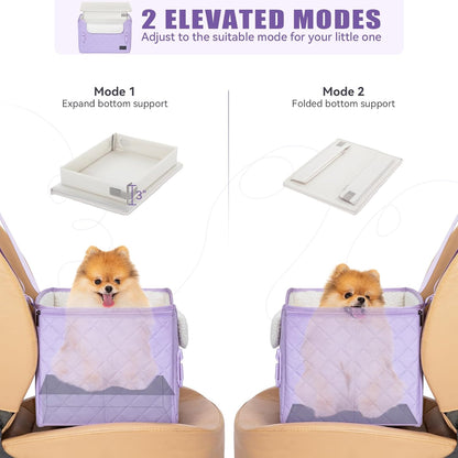 PETSFIT Dog Car Seats for Small Dogs, Patent Safe Buckles Cat Car Seat, Car Seat for Dogs with Safety Belt, Suitable for Small Pets Up to 25lbs (Lavender Purple)