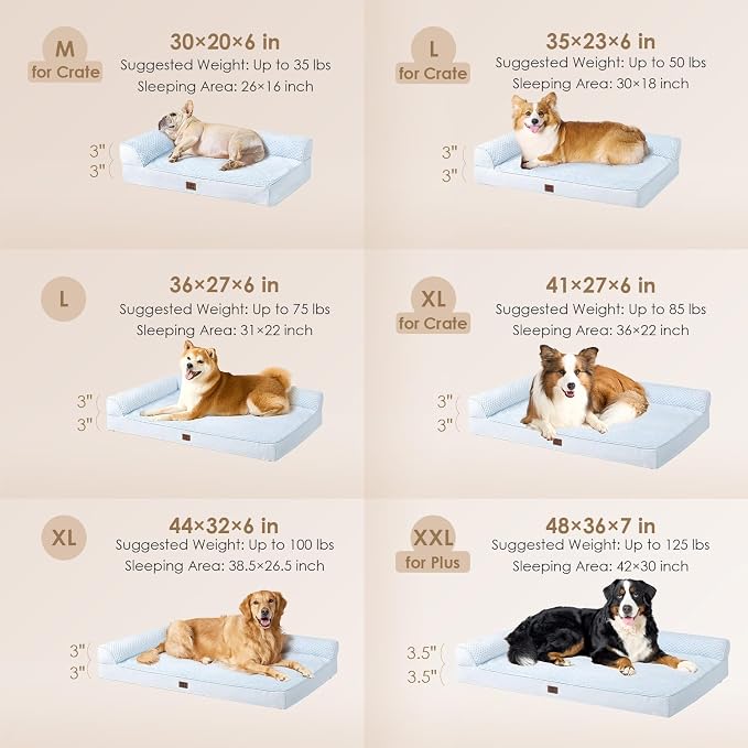 EHEYCIGA Memory Foam Dog Bed, Large Orthopedic Dog Bed, Washblue | Washable Removable Cover, Waterproof Flat Pet Sofa Couch with Nonskid Bottom, 44x32x6.5