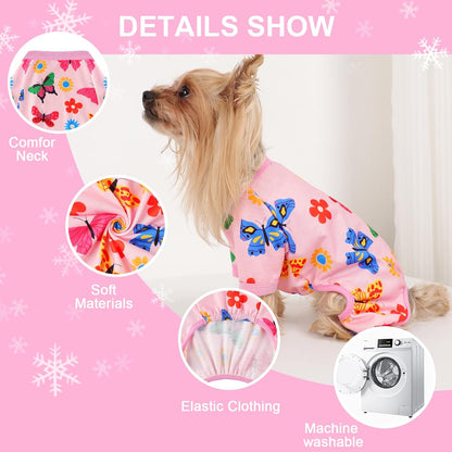 Dog Pajamas Small Sized Dogs Stretchable Summer Dog Clothes Pjs 4 Legs Girl Boy Cute Soft Puppy Outfits Doggie Cat Jammies Jumpsuit Sleeper for Pet, Butterfly, L