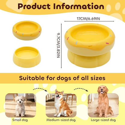 Donut Duo Ceramic Dog Bowl, Dog Water Bowl and Dog Food Bowl, Pet Bowls (Yellow)