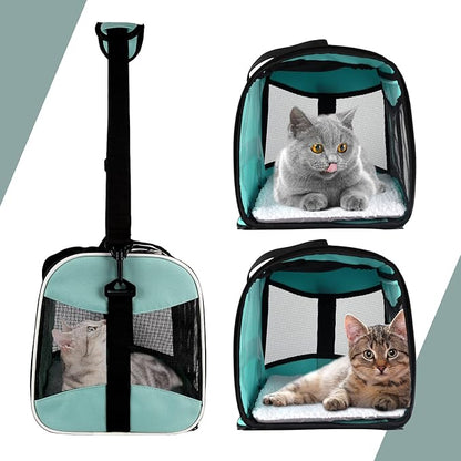 Cat Carrying Case Pet Dog Carrier Soft-Sided Cat Bag Airline Approved, Pet Travel Carrier Up to 15 Lbs, Collapsible Cats Carrier Dog Carrier for Medium Small Cats Dogs(17x11x11 Green)