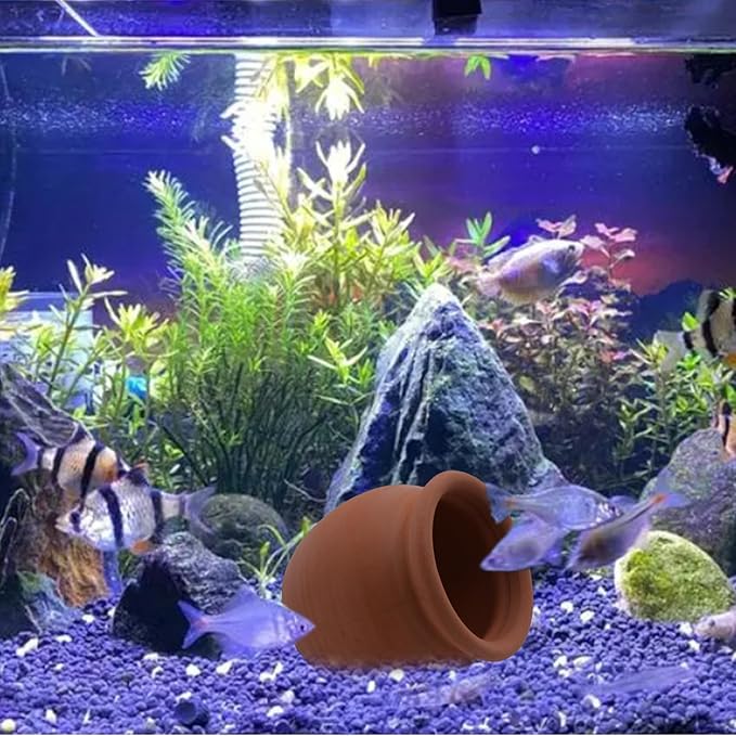 AnRui Betta Fish Tank Decor Ceramic Jar Aquarium Accessories Decorations Cute Clay Pot Hideout Cave Ornaments for Small Fish, Shrimp, Cichlid to Play Hide Breed, Large