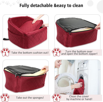 Dog Car Seat for Small Medium Dogs,Detachable Washable Dog Booster Seat Under 30lbs, Pet Car Seats Travel Bed with Storage Pockets and Safety Belt(Red)