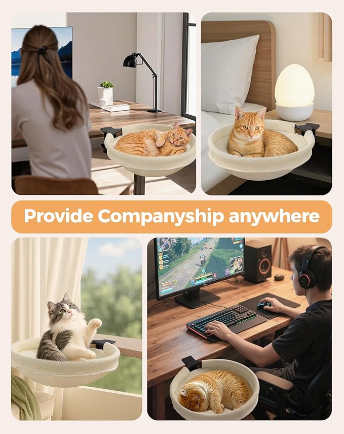 Large Cat Desk Bed, Sturdy Rotating Cat Desk Perch with Removable Washable Fabric Cover, Supports up to 50 lbs
