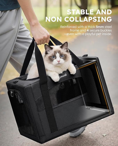 Pecute Cat Carrier Stable, Pet Carrier with Privacy Partition,Dark Gray | Safe For Car Travel, Stable Steel Frame, Soft-Sided Pet Carrier Bag For Dogs And Cats Up To 15lbs, Foldable Design,XL.