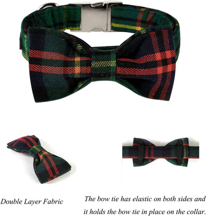 Lionet Paws Christmas Dog Collar with Bowtie Durable Adjustable Handmade Comfortable Bow Tie Dog Collar Green with Metal Buckle for Medium Dogs,Girl Boy,Party,Festival,Holiday Style,Neck 13.5-22in