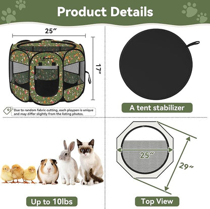 Siedihit Dog Cat Playpen, Puppy Pet Playpen Indoor for Small Dog | Crate Tent Cage Outdoor, Portable Pop Up Dogs Enclosure Kennel with Carrying Case for Dogs/Cats/Rabbits (Cottagecore, Small)