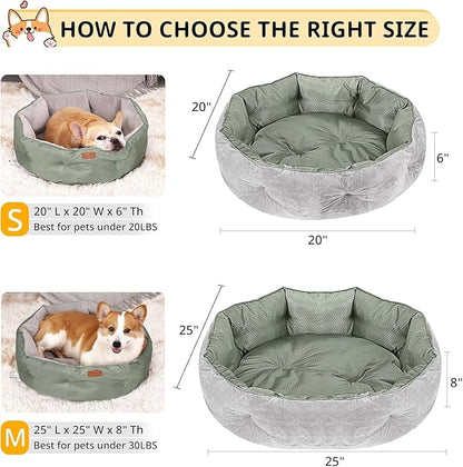 Dual-Sided Pet Bed for Medium Dogs & Large Cats, Reversible Dog Bed with Warm Plush & Cool Oxford Fabric, Ultra-Comfort Supportive Washable Cat Bed, Non-Slip Bottom, Grey 25x25 Inch