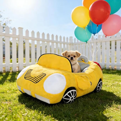 Sports Car Shaped Pet Dog Bed Fashionable Fancy Deluxe Cozy Warm Cute car Design Pet Bed 27"x20"x11" (Yellow)