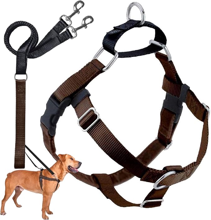 2 Hounds Design Freedom No Pull Dog Harness, Adjustable Harness and Leash Set, Easy Walking & Comfortable Control, Fits Small, Medium & Large Dogs, Solid Colors, Made in USA, 1" MD, Brown