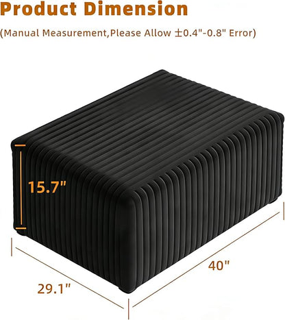 40" Ottoman for Couch, Plush Corduroy Memory Foam Ottoman Cloud Boneless Sectional Couch for Living Room Foot Stools Black