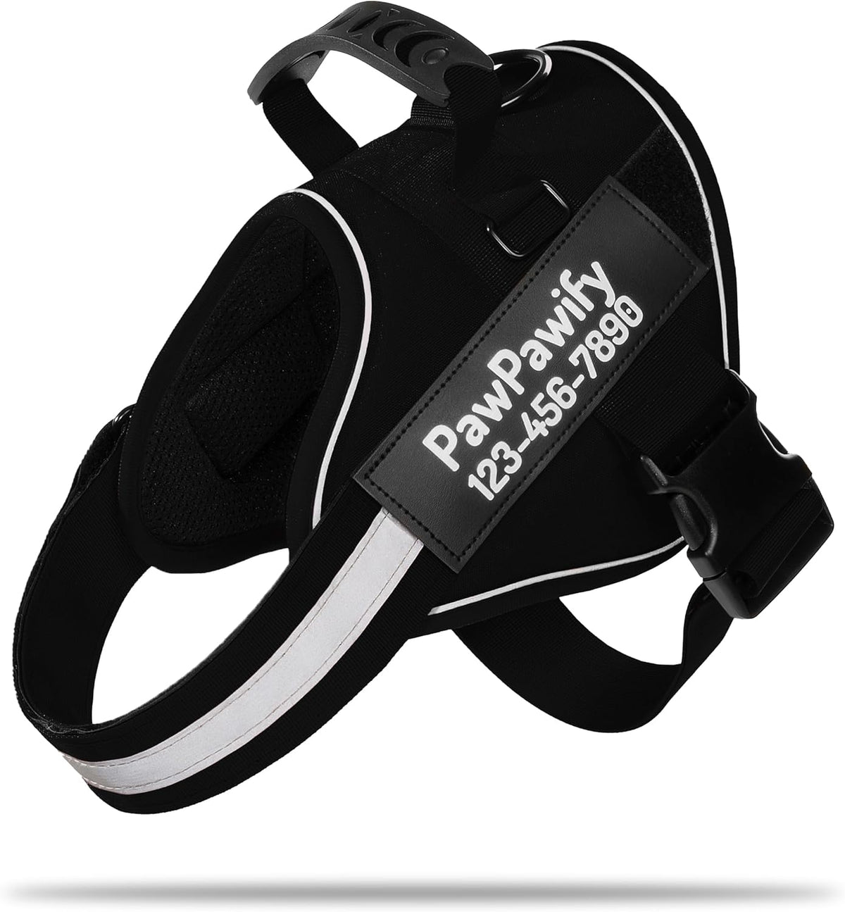 PawPawify Custom No Pull Dog Harness with Name and Phone Number, Heavy Duty Personalized Pet Vest to Prevent Tugging, Pulling, or Choking, Training and Walking (New Black, S (10-19LBS))