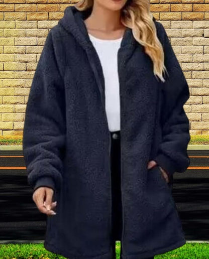 LIZALIG Women's Oversized Fleece Jacket Hooded Zip-Up Cardigan Coat with Pockets Warm Winter Casual Wear for Vacation