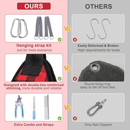 BEAUTYZOO Dog Grooming Hammock Harness for Nail Trimming - Adjustable Pet Restraint Sling for Small Medium Large Dogs/Cats -Secure Hanging Holder for Nail Clipping & Grooming (Christmas Buffalo Plaid)