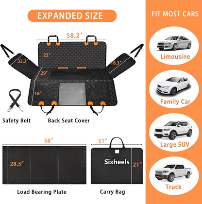 Dog Back Seat Cover Hard Bottom Truck Back Seats Protector, Large Backseat Extender for Dogs, Car Pet Rear Seat Covers Waterproof Dog Hammock Travel Accessories for Truck