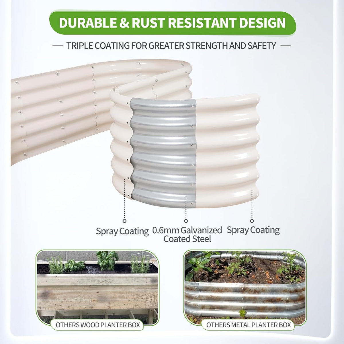 Galvanized Raised Garden Bed Outdoor- 2 Pcs Raised Beds for Gardening| Metal Planter Box, Steel Raised Garden Bed Kit with Gloves for Vegetables, Flower, Herbs (4x2x1.4FT, White)